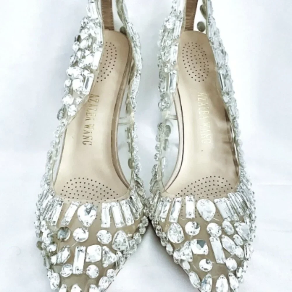 Cinderella Glass Rhinestone Heels Size 9 Azalea Wang High Heels The Bonnie Clear - Picture 2 of 10
